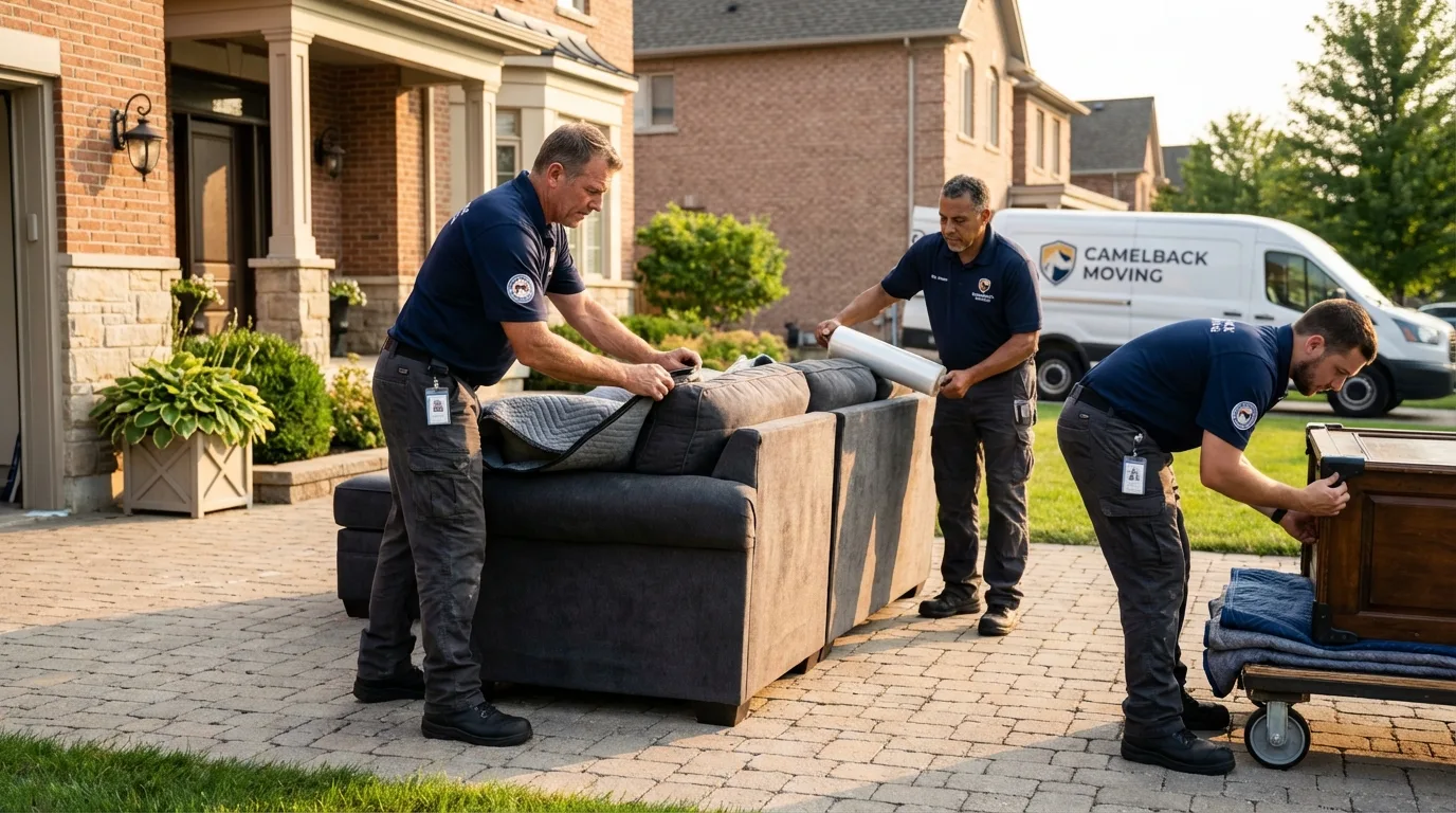Large estate moving crew wrapping furniture in Fairfield, ID