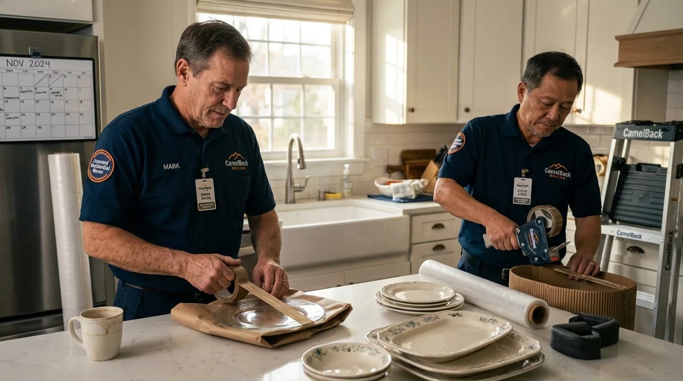Professional crew packing kitchen dishware in Fairfield, ID
